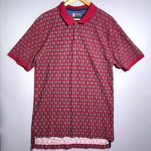Chaps Ralph Lauren Shirt Mens Size XL Geometric Diamond Print Cotton Red Pique